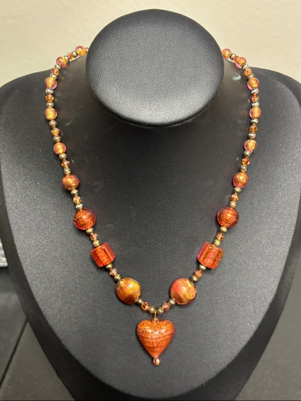 Vintage Handcrafted Glass Dichroic Heart Beaded Necklace